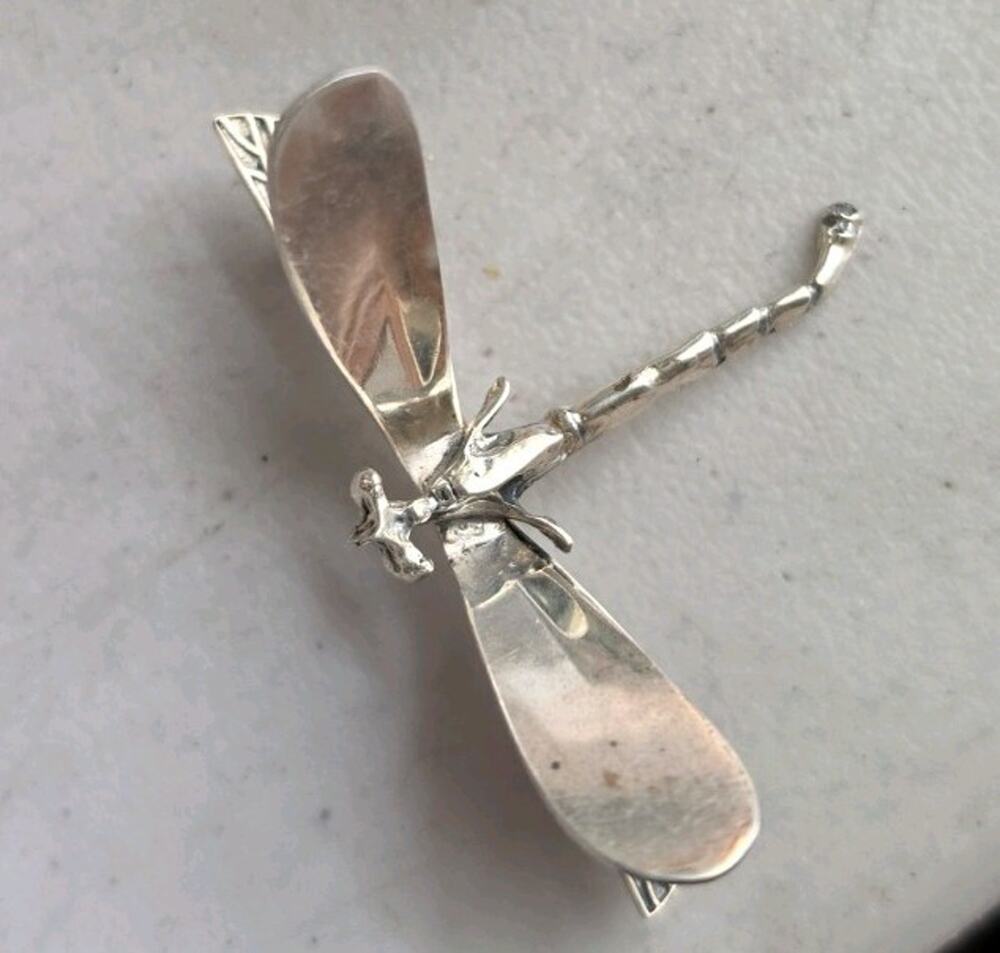 Vintage Mexico Sterling Silver Dragonfly Brooch Pin 1.5"